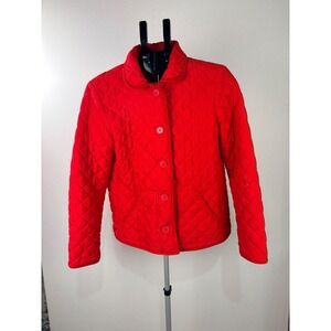 Chaps Mens Red Diamond Quilted Button Front Jacket Corduroy Trim Collar Large‎